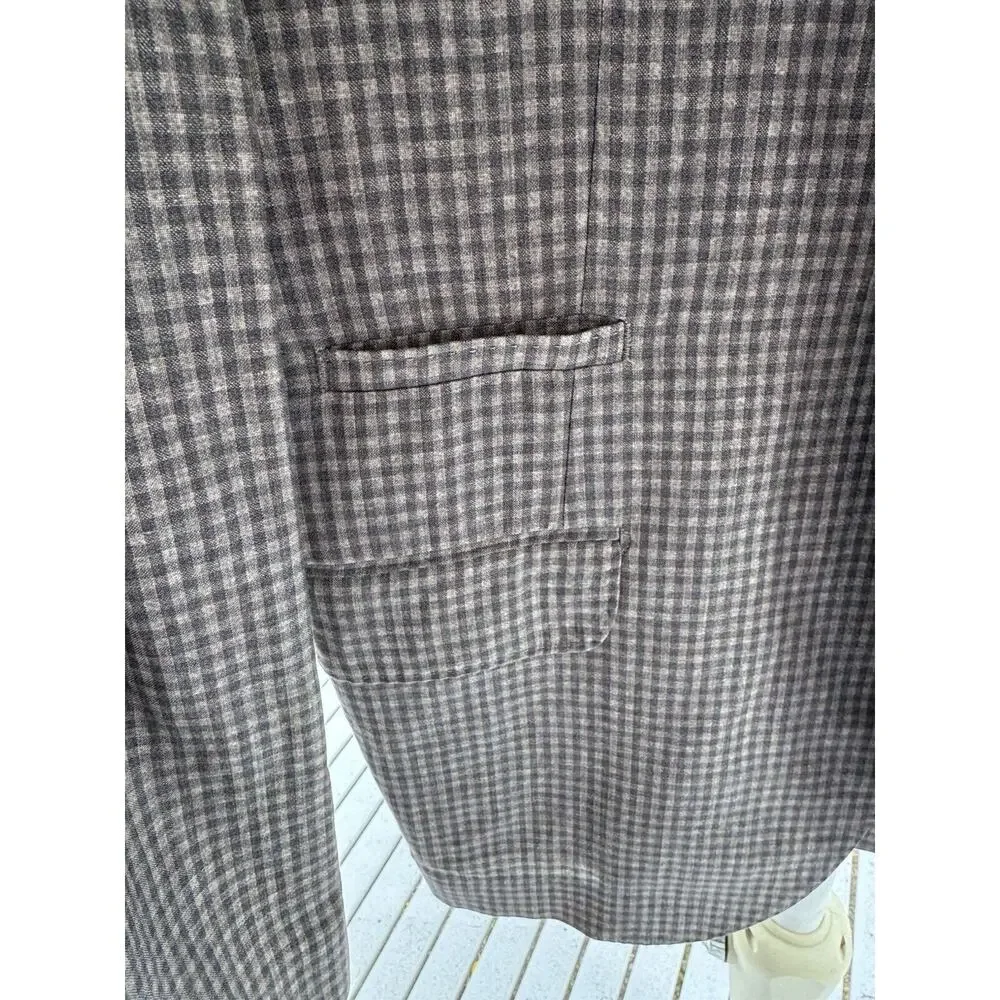 Brunello Cucinelli Linen Wool Silk Gingham Plaid Check Blazer Jacket 52/42 Gray